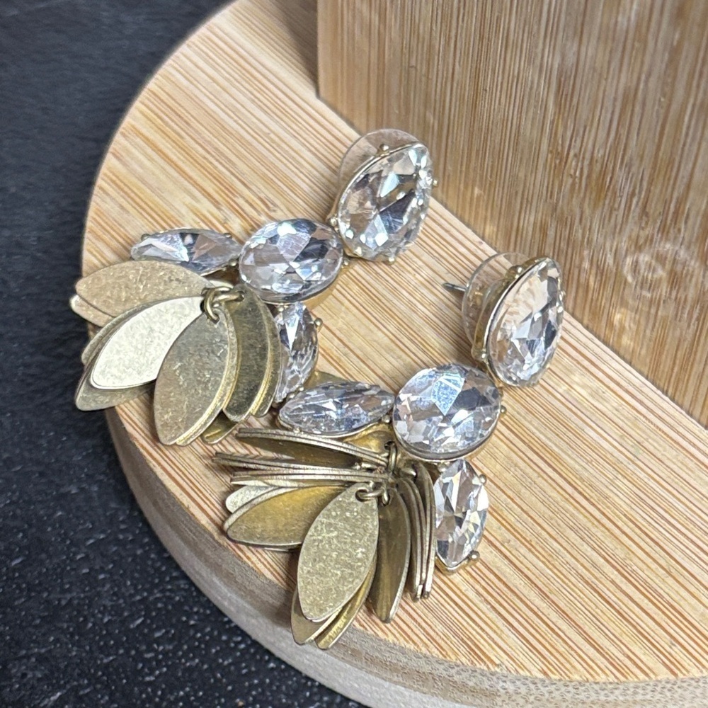 J. Crew Elegant Gold Clear Crystal Chacha Dangle Earrings